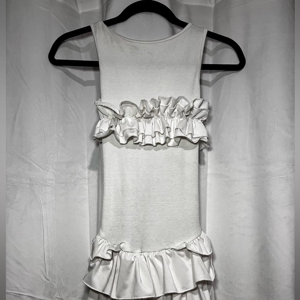 White Ruffled Sleeveless Mini Dress